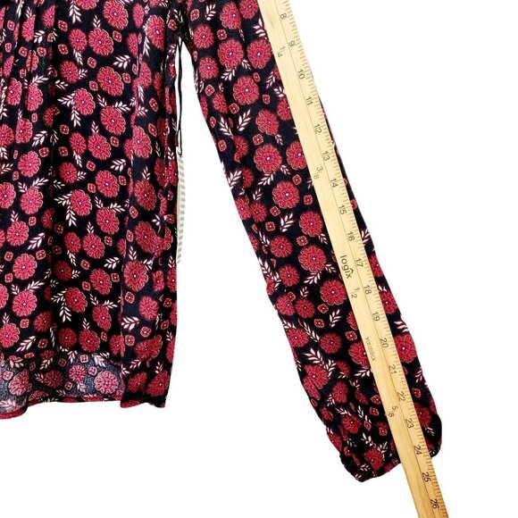 Haute Monde Floral Boho Blouse Black & Red Long Sleeve Size Small - Picture 9 of 11
